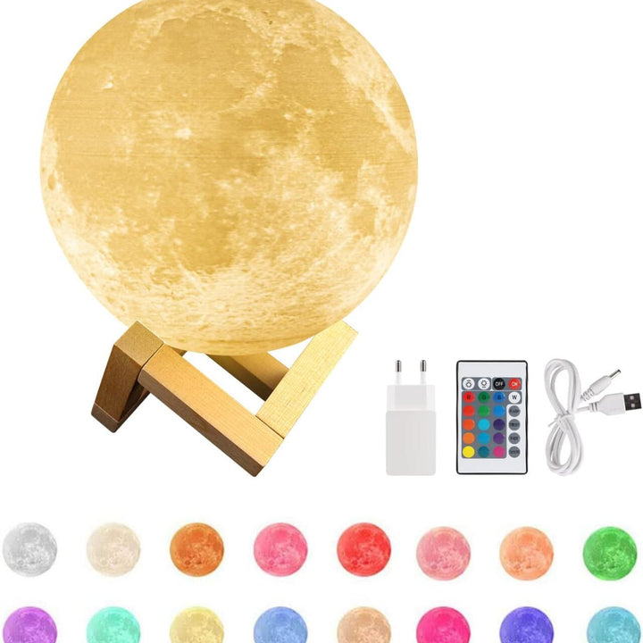 Lâmpada Lua 3D LED – 16 Cores com Controlo Remoto